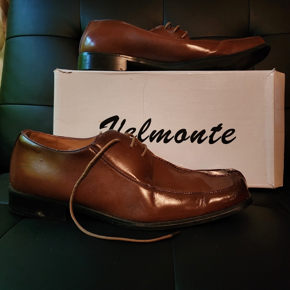 Velmonte Mens Oxford Dress Shoes Brown Square Toe Lace Up Low Top Size 13